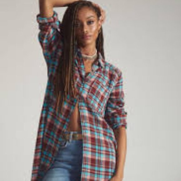 Pilcro Anthropologie Longline Plaid Buttondown NWT Fits Like Small/Medium - Picture 1 of 6